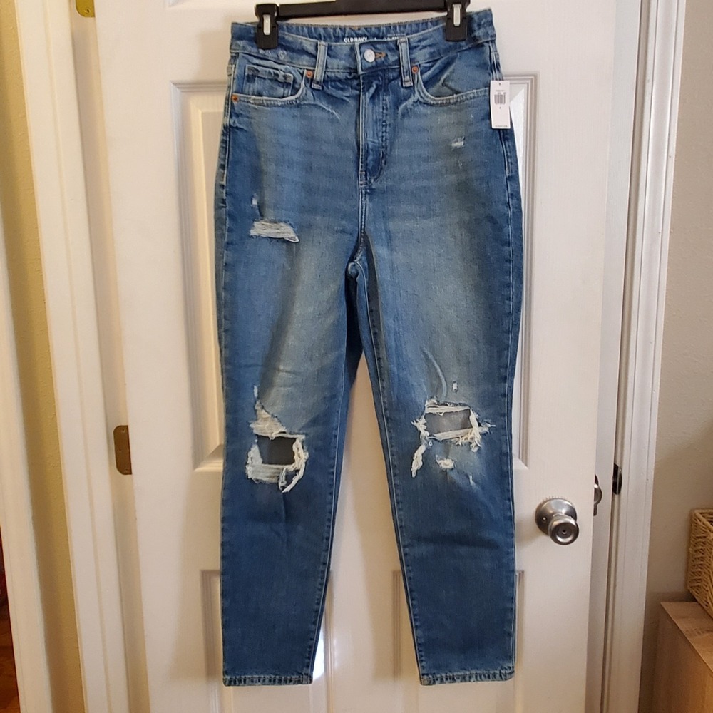 Old Navy sz 6 O.G. Straight High Rise Distressed Dahlia Jeans NWT casual comfort
